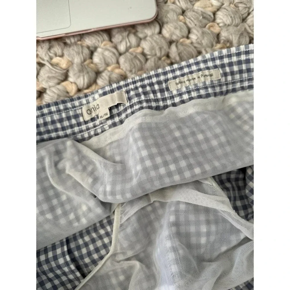 Onia Men's Gingham Swim Trunks drawstring grey/white‎ check size xl